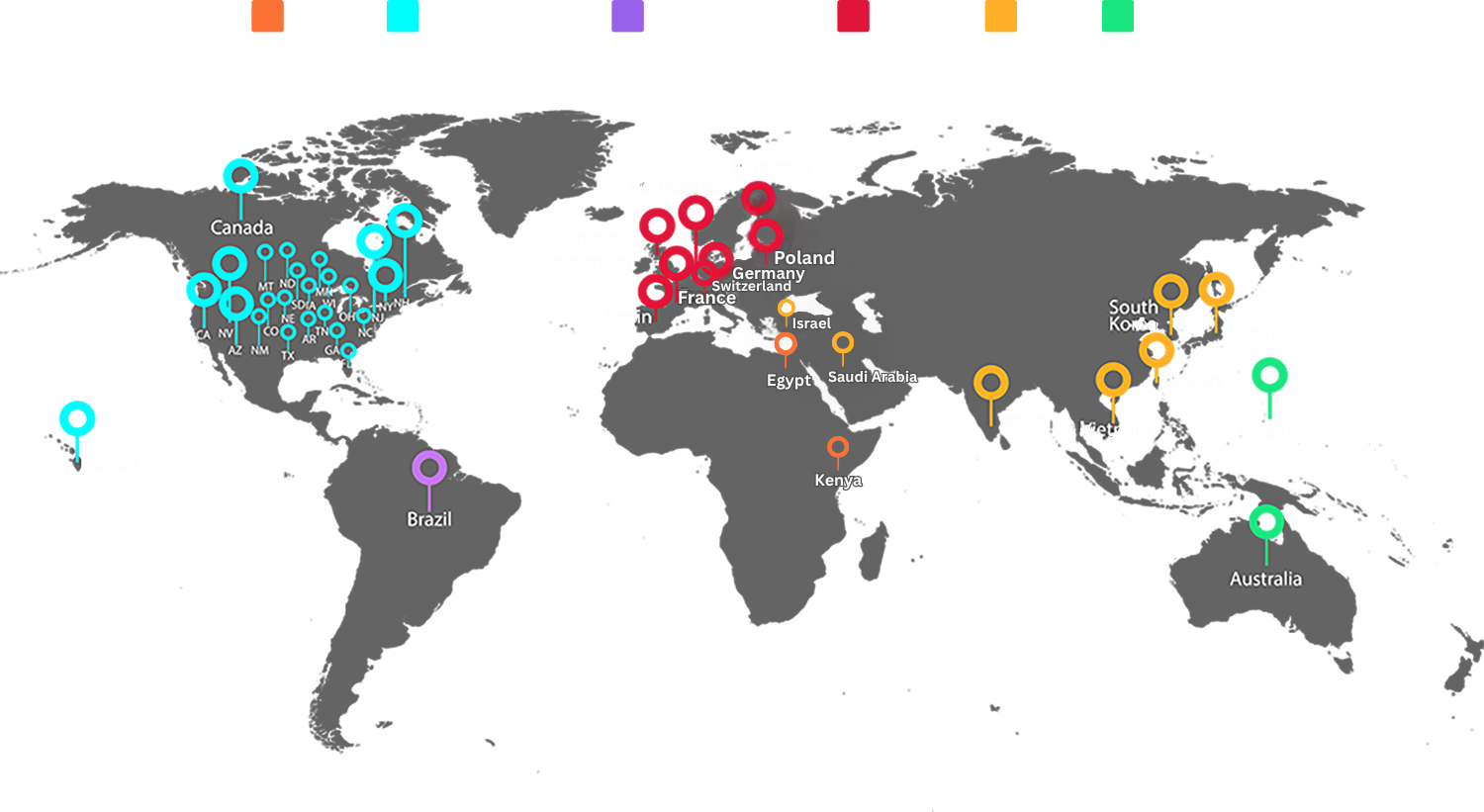 Graphic showing Vega Imaging Informatics’ global community of partners benefiting from radiology software solutions, imaging informatics consulting, and medical AI development