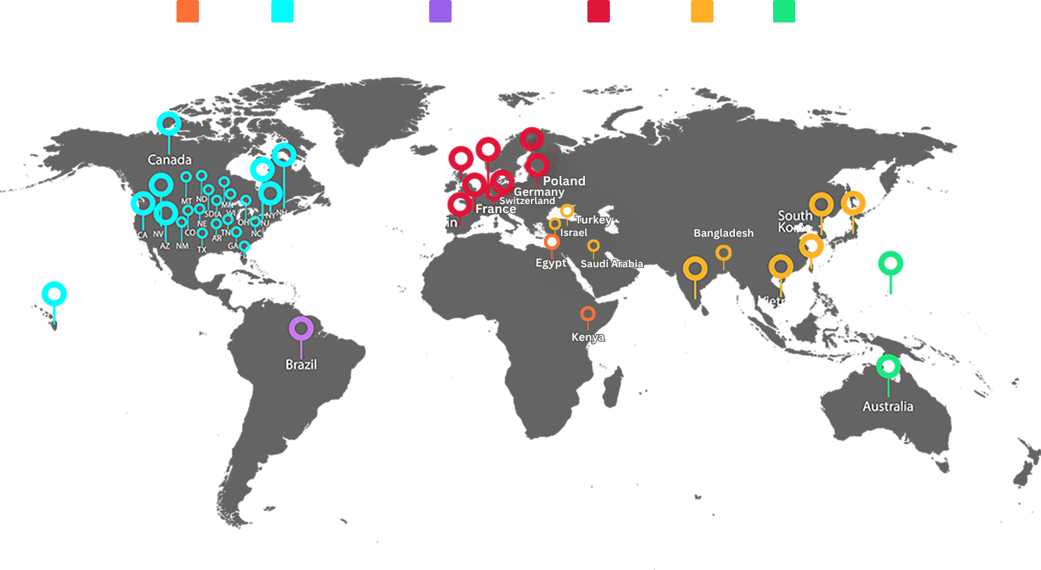 Graphic showing Vega Imaging Informatics’ global community of partners benefiting from radiology software solutions, imaging informatics consulting, and medical AI development