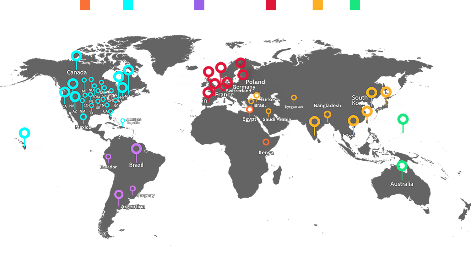 Graphic showing Vega Imaging Informatics’ global community of partners benefiting from radiology software solutions, imaging informatics consulting, and medical AI development