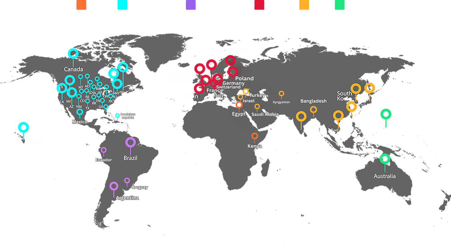 Graphic showing Vega Imaging Informatics’ global community of partners benefiting from radiology software solutions, imaging informatics consulting, and medical AI development